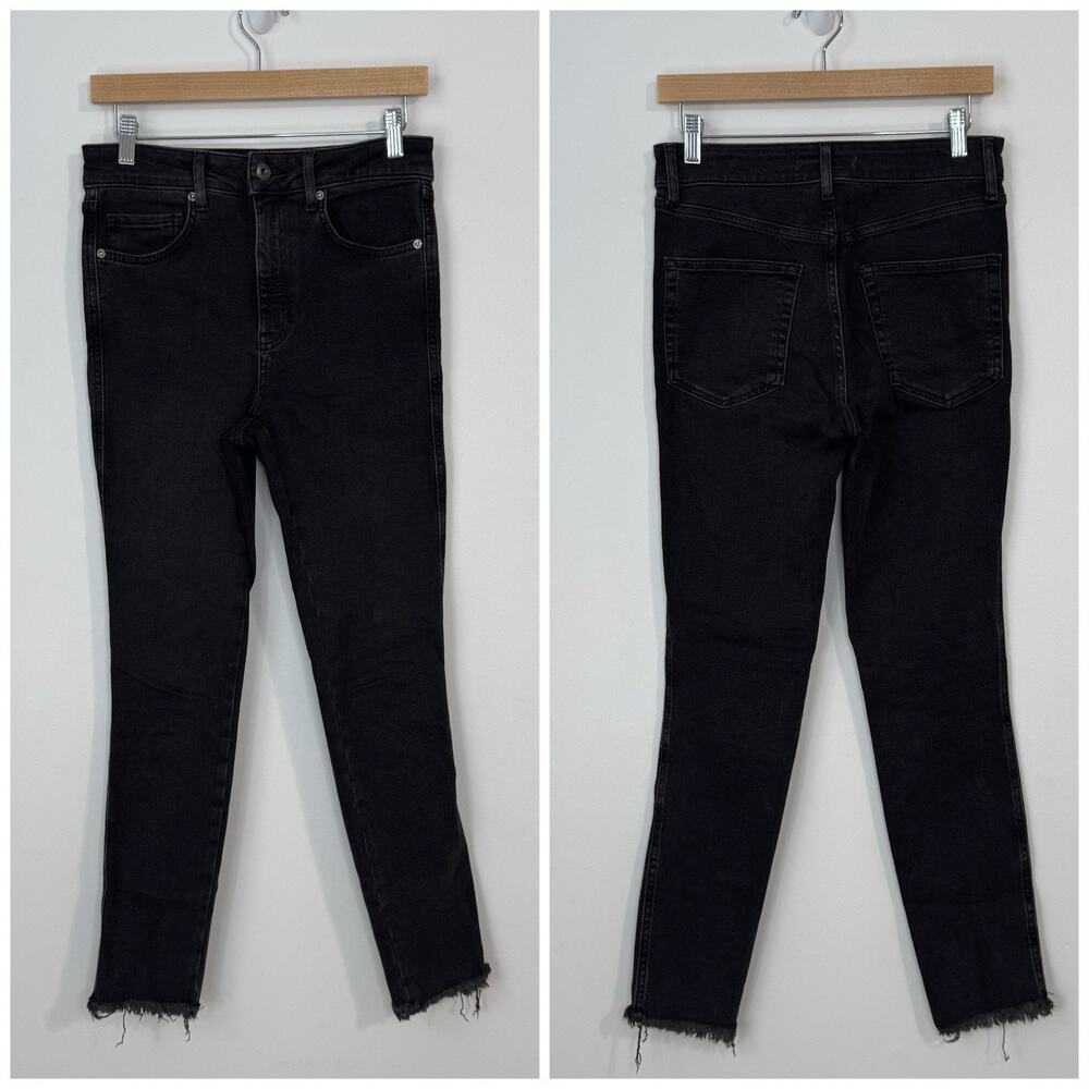 We The Free People High Rise Skinny Stretch Jeans Size 28 Black Raw Hem